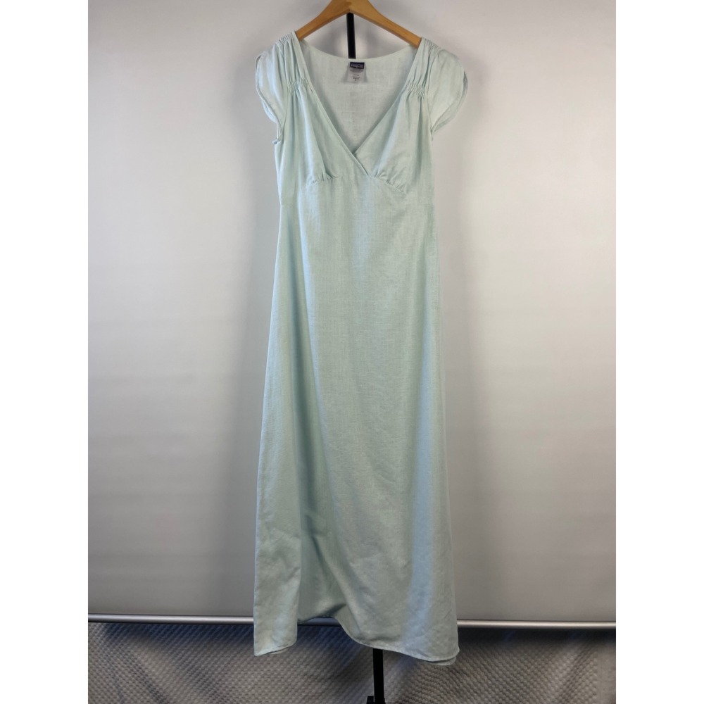 Patagonia Hemp Blend Maxi Dress Womens 2 Mint Green Flutter Sleeve Empire Waist
